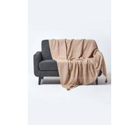 Homescapes Cotton Rajput Ribbed Beige Throw, 225 X 255 Cm