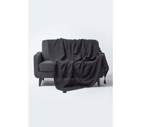 HOMESCAPES - Rajput Ribbed Throw 90 x 100 Inches Plain Black Handmade 100% Cotton Suitable for most 3 Seater Sofas Double King bedspreads Easy care washable at home