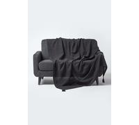HOMESCAPES - Rajput Ribbed Cotton Throw Black - 60 x 80 Inches (150 x 200 cm) - Plain Handmade Suitable for most 2 Seater Sofas - Single Bedspread