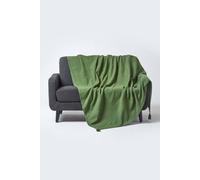 Homescapes Cotton Rajput Ribbed Dark Olive Throw, 255 X 360Cm