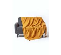 HOMESCAPES - Rajput Ribbed Throw - 100 x 140 Inches - Mustard Yellow - Handmade 100% Cotton - Suitable for large 3 Seater Sofas - Double & King Size Bedspreads - Easy care washable at home,