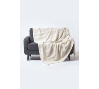 Homescapes Cotton Rajput Ribbed Natural Throw, 225 X 255 Cm