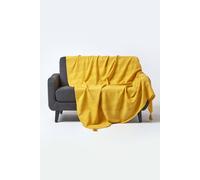 HOMESCAPES - Rajput Ribbed Throw 60 x 80 Inches Plain Yellow Handmade 100% Cotton Suitable for most 2 Seater Sofas Single bedspreads Easy care washable at home