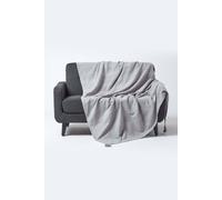 HOMESCAPES - Rajput Ribbed Throw/Bedspread - 150 x 200 cm (60 x 80 Inches) - Silver Grey - Handmade 100% Cotton - Suitable for most 1 Seater Sofas and Single beds - Easy care washable at home