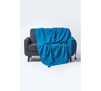 Cotton Rajput Ribbed Throw Homescapes Teal 255cm x 360cm