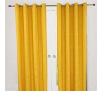 Cotton Rajput Ribbed Curtain Pair Homescapes Yellow 140cm width x 137cm drop