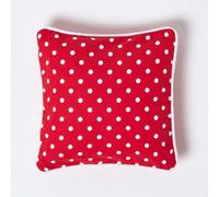 Homescapes Cushion Cover Polka Dots – 100% Cotton, Washable, 30 x 30 cm (12x12) Red