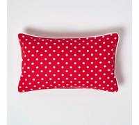 HOMESCAPES - 100% Cotton - Polka Dots - Cushion Cover - 30 x 50 cm Rectangular - 12 x 20 Inches - Red White - 100% Cotton Sofa Pillow Cushion Cover - Washable
