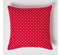 HOMESCAPES - 100% Cotton - Polka Dots - Large Cushion Cover - 60 x 60 cm Square - 24 x 24 Inches - Red White - 100% Cotton Sofa Pillow Cushion Cover - Washable