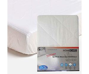 HOMESCAPES Cotton Rich Quilted Double Mattress Protector Oeko-Tex Certified Hypoallergenic with Fully Elasticated 25 cm Deep Thick Stretch Fabric Skirt