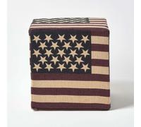 Homescapes Cotton Square Pouffe Vintage Usa Flag Multi One Size
