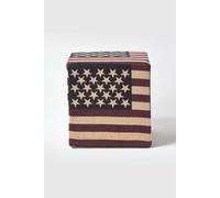 Homescapes Cotton Square Pouffe Vintage Usa Flag Multi One Size