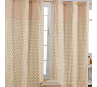 Cotton Stars Beige Ready Made Eyelet Curtain Pair Homescapes Natural 117cm width x 137cm drop