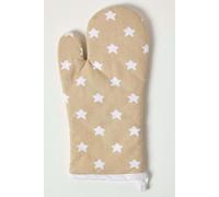 HOMESCAPES - Pure Cotton Oven Glove - Stars - Beige White - 18 x 32 cm - Fully Coordinated Washable Kitchen Linen