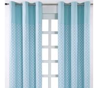 HOMESCAPES 100% Cotton Unlined Eyelet Curtain Pair - Stars - Blue - 117cm (46") Wide x 137cm (54") Drop