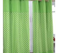 Homescapes Cotton Stars Green Ready Made Eyelet Curtain Pair, 137 X 228 Cm Drop