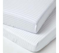 HOMESCAPES White Cot Bed Fitted Sheets 70 x 140 cm 2 Pack 100% Egyptian Cotton Percale Soft Hypoallergenic Toddler Bed Sheet Fully Elasticated Skirt Breathable Easy Care 330 TC 500 Thread Count Equiv