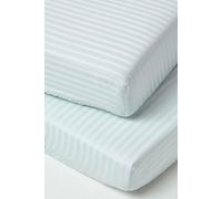 HOMESCAPES Blue Cot Bed Fitted Sheets 70 x 140 cm 2 Pack 100% Egyptian Cotton Percale Soft Hypoallergenic Toddler Bed Sheet Fully Elasticated Skirt Breathable Easy Care 330 TC 500 Thread Count Equiv
