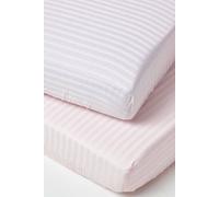 Cotton Stripe Fitted Cot Sheets 330 Thread Count, 2 Pack Homescapes Pink Cot