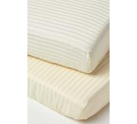 HOMESCAPES Cotton Stripe Cot Bed Fitted Sheets 330 Thread Count, 2 Pack - Yellow