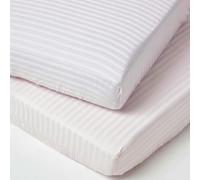 HOMESCAPES Pink Cot Fitted Sheets 60 x 120 cm 2 Pack 100% Egyptian Cotton Percale Soft Hypoallergenic Cot Sheet with Fully Elasticated Skirt Breathable Easy Care 330 TC 500 Thread Count Equivalent