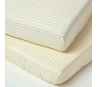 HOMESCAPES Cotton Stripe Fitted Cot Sheets 330 Thread Count, 2 Pack - Yellow