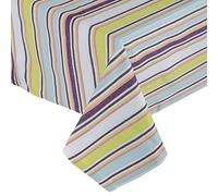 HOMESCAPES Cotton Table Cloth, Striped Tablecloth, Rectangular, Handcrafted & Durable Dining Table Cover with Hem Stitch, Hypoallergenic, Washable, Osaka Green, Blue, White, Wine - 137 x 228cm