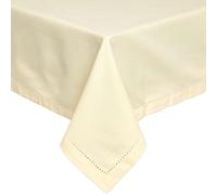HOMESCAPES Cotton Tablecloth 6 to 8 seater Large Rectangular 137 x 228 cm (54 x 90 Inches) Washable Hand Woven 100% Plain Cotton with Decorative Ladder Stitch Edge, Pale Yellow