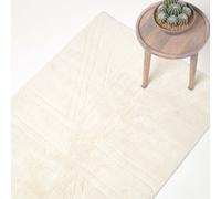 Homescapes Cotton Tufted Rug Union Jack Plain Embossed Mat Ivory Cream,50 X 80 Cm