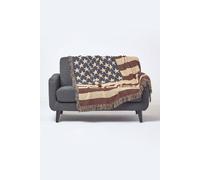 Homescapes Cotton Usa Flag Throw Handwoven Vintage Stars & Stripes Multi 125cm x 150cm