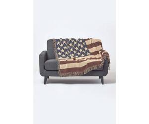 Homescapes Cotton Usa Flag Throw Handwoven Vintage Stars & Stripes Multi