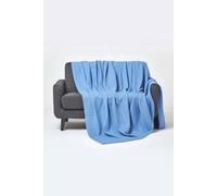 Homescapes Cotton Waffle Blanket Throw - Soft, Breathable & Skin-Friendly In Blue Blue