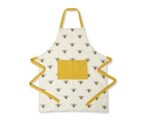 HOMESCAPES Cotton Yellow Apron with Bee Design and Large Pocket for Adults 70 x 85 cm