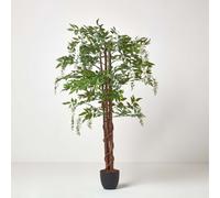 Homescapes Cream Artificial Wisteria Tree with Twisted Real Wood Trunk, 5 Ft