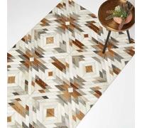 Homescapes Cream & Brown Geometric Leather Rug, 90 X 150 Cm