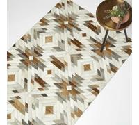 HOMESCAPES Cream & Brown Geometric Leather Rug, 90 x 150 cm