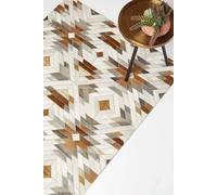 HOMESCAPES Cream & Brown Geometric Leather Rug, 90 x 150 cm