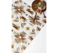 Cream & Brown Geometric Leather Rug, 90 x 150 cm