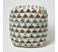 HOMESCAPES Cream Chindi Design Bean Filled Pouffe - 40 x 40 x 40 cm