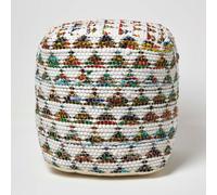 Homescapes Cream Chindi Design Small Square Beanbag Style Footstool