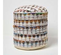 Homescapes Cream Chindi Pattern Woven Bean Filled Pouffe Circular 45 X 40 Cm