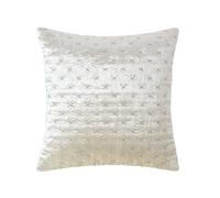 HOMESCAPES Cream 55 x 55 cm Large Crushed Velvet Cushion Cover with Embroidered Design Super Soft Off-White Luxury Decorative Square Scatter Cushion Throw Pillow for Sofa or Bed with Zip Closure
