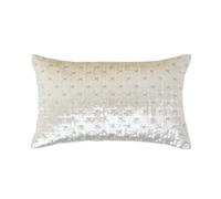 HOMESCAPES Cream Rectangular Crushed Velvet Cushion Cover with Embroidered Design Super Soft Off White Luxury Decorative Scatter Cushion 30 x 50 cm Throw Pillow for Sofa or Bed with Zip Closure