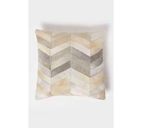 HOMESCAPES Cream & Grey Leather Cushion 45 x 45 cm Chevron Cushion With Suede Reverse Real Leather Modern Accent Pillow for Sofa Cushion Insert Included