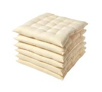 HOMESCAPES Cream Seat Pads for Dining Chair, Set of 6 100% Cotton Chair Pads with Straps, 40x40 cm