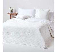 Luxury Quilted Velvet Bedspread Geometric Pattern Throw Homescapes Cream Double