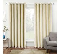 HOMESCAPES Cream Velvet Blackout Curtains 66" x 54" (168 x 137 cm) Eyelet Thermal Insulated Curtains with 100% Ultra Blackout 3 Pass Coating Fully Lined Readymade Curtains