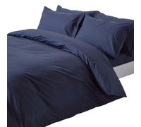 HOMESCAPES Crisp & Cool 200 TC Egyptian Cotton Percale Duvet Cover Set - King - Navy Blue