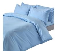 HOMESCAPES Crisp & Cool 200 TC Egyptian Cotton Percale Duvet Cover Set - Super King - Blue