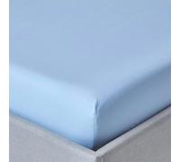 HOMESCAPES Crisp & Cool 200 TC Egyptian Cotton Percale Fitted Sheet - 30 cm Deep - Super King - Blue